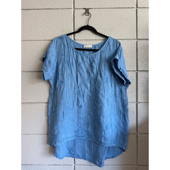 Women's Linen Summer Top Blue Boxy Blouse Made in Italy Embroidered Tunic size M - Picture 1 of 3